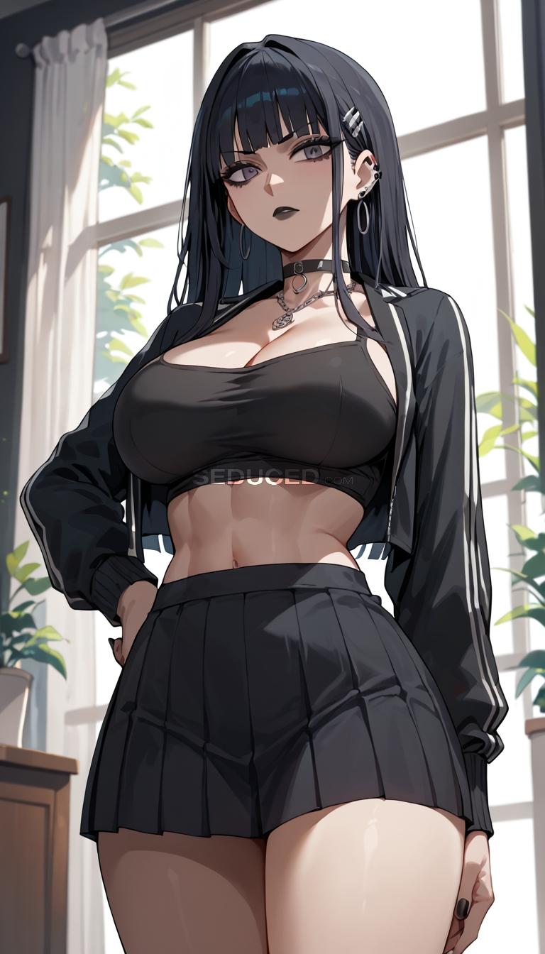 Hentai porn image: score 8 up, score 7 up, hentai, goth school girl, busty.