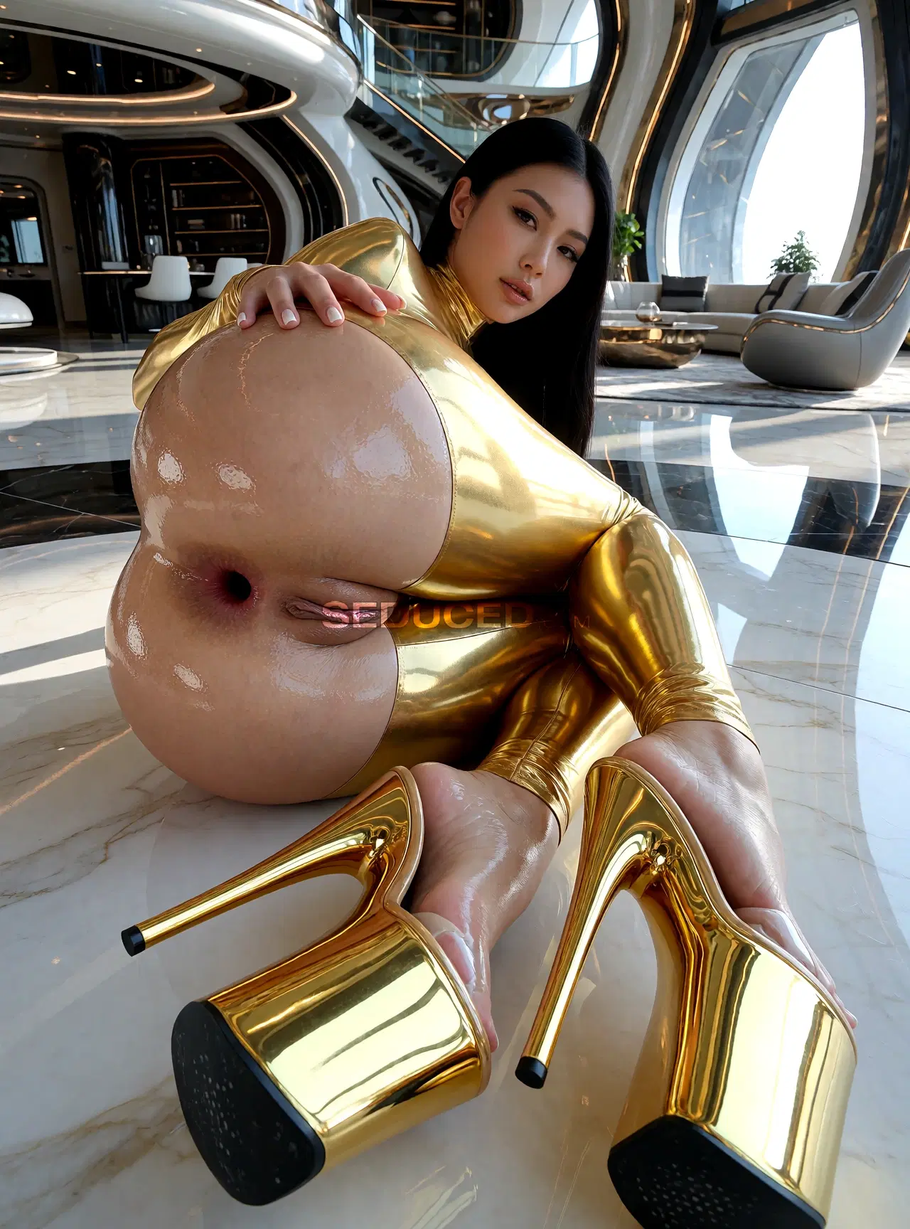 Japanese porn image: gaping anus, lubed, natural light photography, realistic skin texture, subtle skin detail, candid photo, natural color, Incredibly gorgeous Japanese spy, james bond spy woman, elegant, ultra sexy…